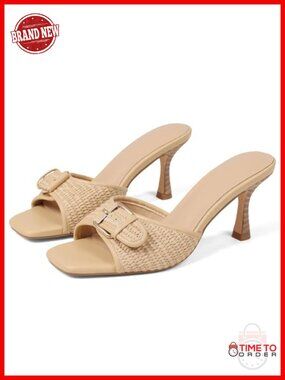 Kitten Heel Mule Sandals Peep Toe Slip On Synthetic Comfort
